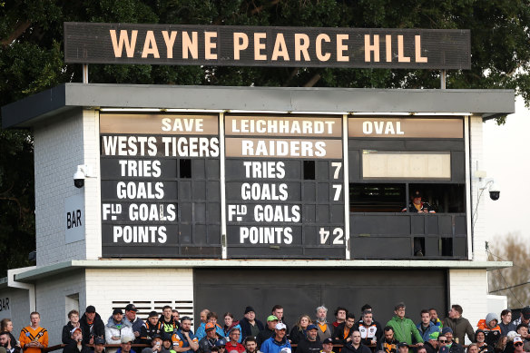 The half-time score at Leichhardt Oval.
