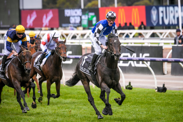 Gold Trip, ridden by Mark Zahra, won the 2022 Melbourne Cup.