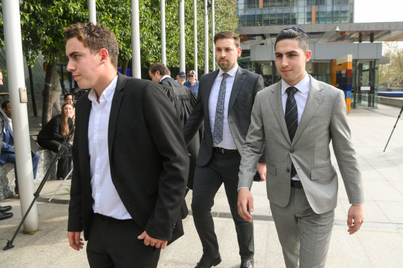 Former Brighton Secondary College students Matt and Joel Kaplan leaving court.
Federal Court judgement on the case of Kaplan vs Education department regarding antisemitism and the school’s response.