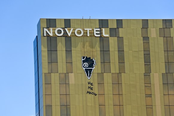 Pam the Bird on the Novotel in Melbourne’s South Wharf.
