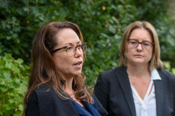 Treasurer Jaclyn Symes and Premier Jacinta Allan announce the review on Thursday.