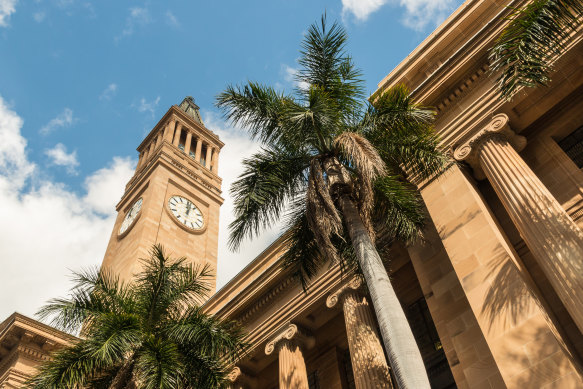 The clock in the Brisbane City Hall tower is running late.