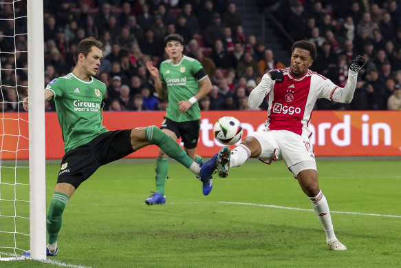 Sam Kersten on the attack for Ajax on Sunday.