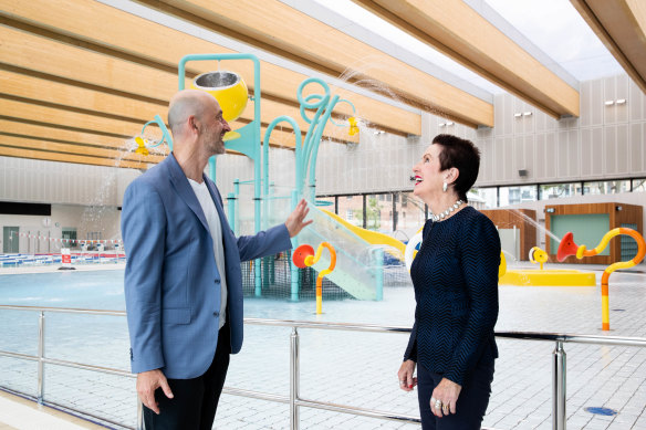 Proud achievement: Clover Moore with architect Andrew Burges at the Gunyama Park and Aquatic Centre in Zetland.