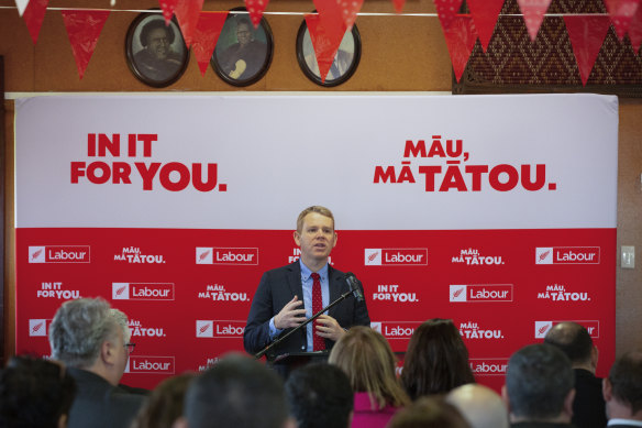 New Zealand Prime Minister Chris Hipkins speaks at the Labour Maori campaign launch, held at Nga Whare Waatea marae in Auckland last month.