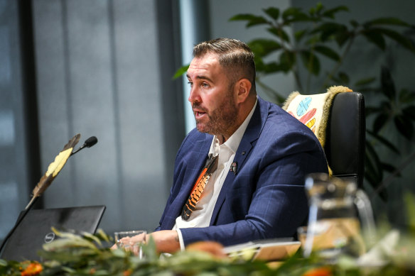 Yoorrook commissioner Travis Lovett at a hearing in April.