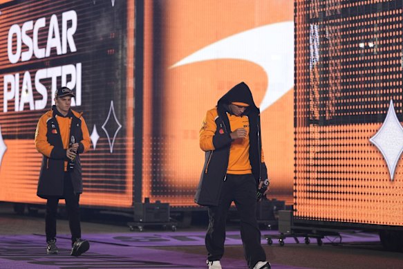 Oscar Piastri and Lando Norris during the previous race weekend in Las Vegas. 