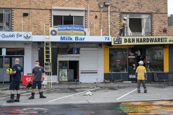 The shops burnt out in the attack in Sunshine West.