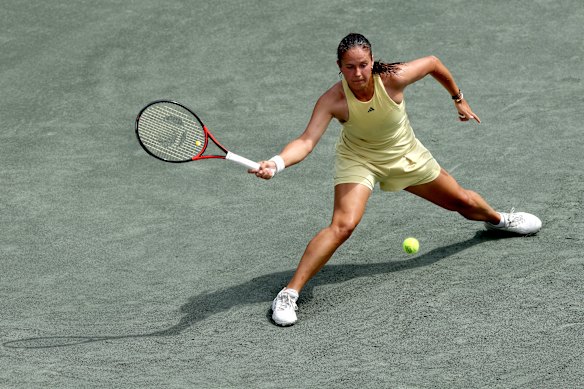 Daria Kasatkina, pictured playing in the US last month, now represents Australia after gaining permanent residency in March. 