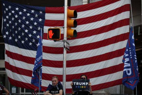 No go: Supporters of President Donald Trump protest outside the Pennsylvania Convention Centre in Philadelphia, where vote counting continues.