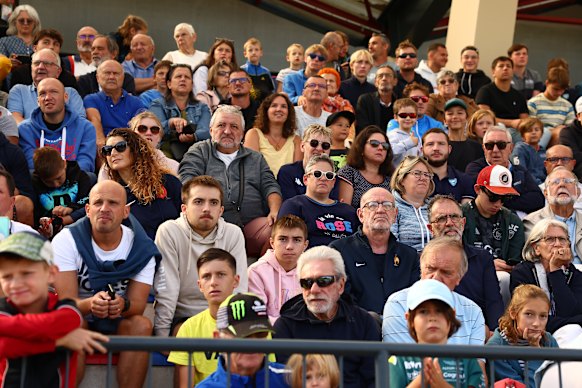 Locals watch Australia’s training session in Saint-Etienne. 