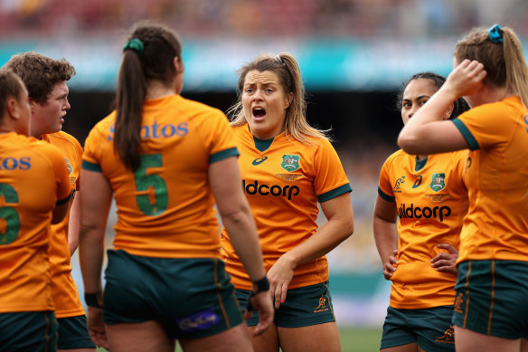 Grace Hamilton (centre) was among the Wallaroos who vented their frustrations.