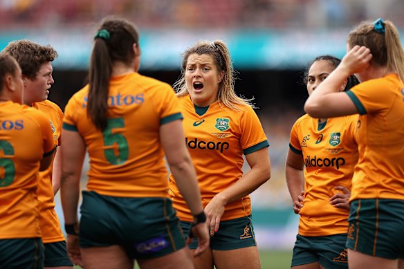 Grace Hamilton (centre) was among the Wallaroos who vented their frustrations.