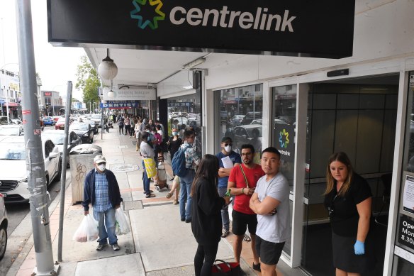 Centrelink queues stretched hundreds of metres.