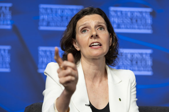 Member for Wentworth Allegra Spender during an address to the National Press Club of Australia. 