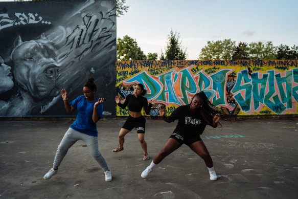 Students perform at the Hip Hop Academie, a youth program founded by a rapper, in Les Ulis, a suburb of Paris, where participants mix French and foreign languages.