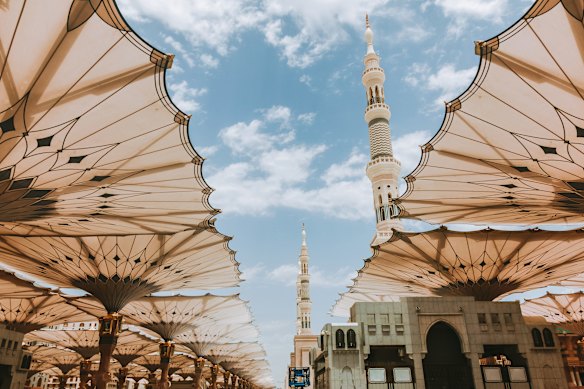 Umbrellas at the piazza of Al-Masjid an-Nabawi in Medina.