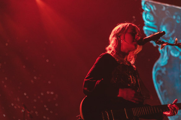 Phoebe Bridgers performs on stage at Margaret Court Arena in Melbourne on February 8, 2023. 
