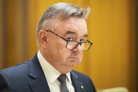 Tax Practitioners Board Chair Peter de Cure during a Senate estimates hearing at Parliament House on Wednesday.