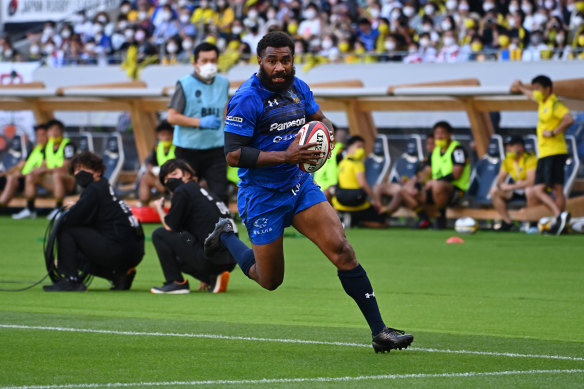 Marika Koroibete in action for the Saitama Panasonic Wild Knights during the Japan Rugby League One final.