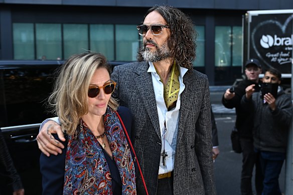 Russell Brand and wife, Laura Brand, on Monday. 