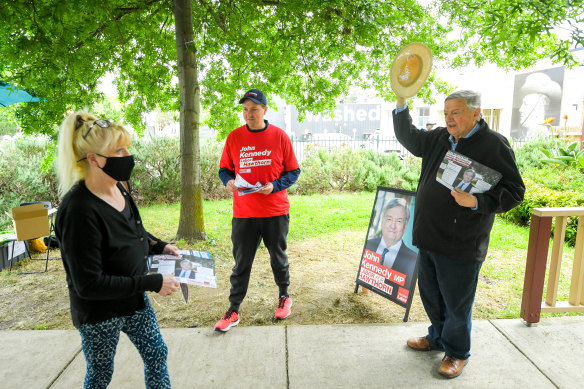 Sitting member John Kennedy greeting voters on Thursday. 