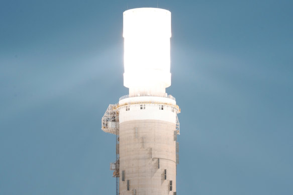 The solar tower, more than 800 feet high, is visible from space.