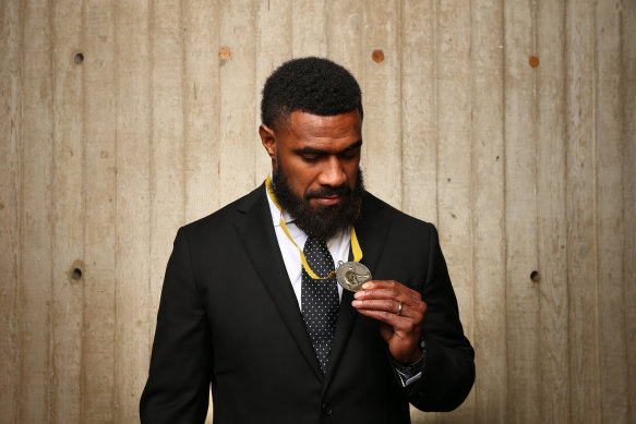 Marika Koroibete with the John Eales Medal in 2019.