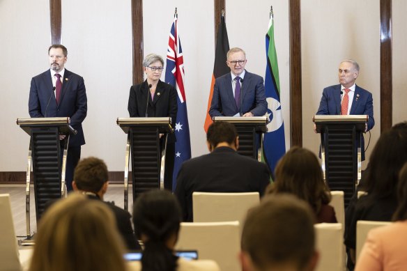 Industry and Science Minister Ed Husic, Foreign Affairs Minister Penny Wong, Prime Minister Anthony Albanese and Trade and Tourism Minister Don Farrell.