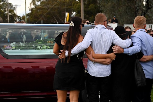 Mourners at Molly Tichehurst’s funeral, Forbes, 2024.