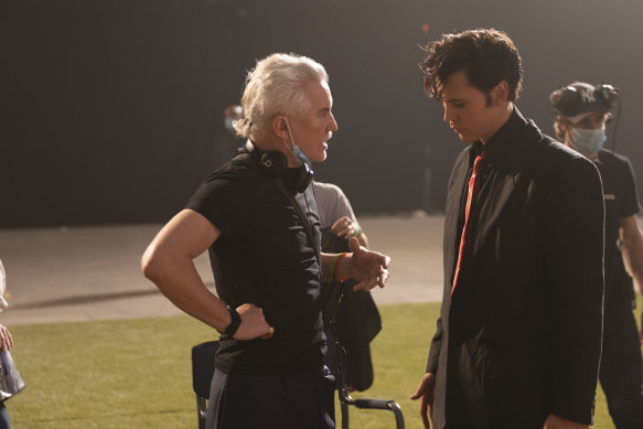 Director Baz Luhrman and Austin Butler on the set of Elvis, which was shot entirely in Queensland.