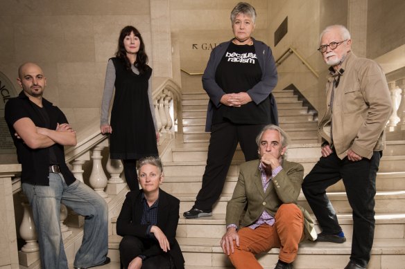 The six shortlisted authors for this year's Miles Franklin Literary Award: (from left, back row) Michael Mohammed Ahmad, Gail Jones, Melissa Lucashenko, Rodney Hall;  (front) Jennifer Mills, Gregory Day.