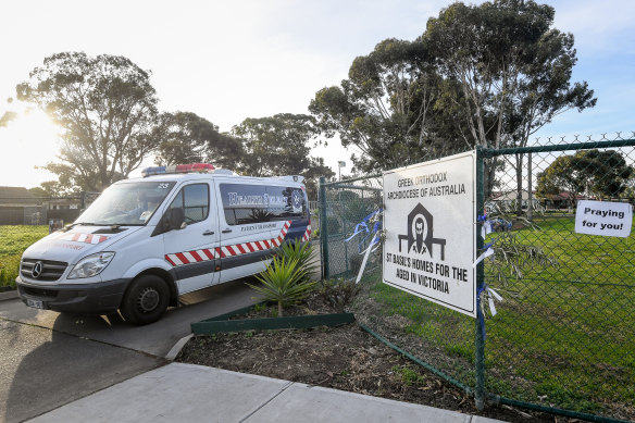 Residents of St Basil's Aged care home are evacuated to hospitals on Friday. 