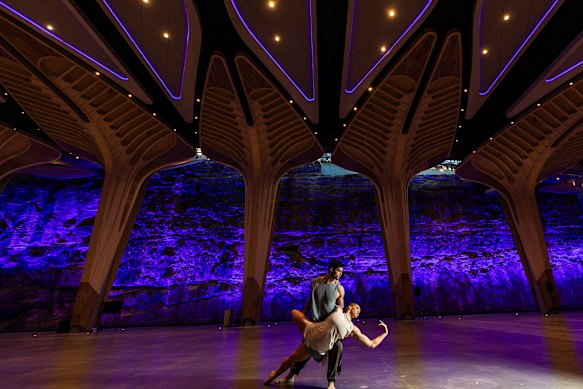 Sydney Dance Company members Lucy Angel and Sam Winkler rehearse within the newly created $100m transformation of The Cutaway, at Barangaroo.