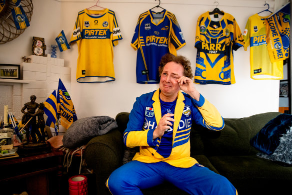 Paul Galvin, an Eels tragic, cries tears of joy and relief after the game.