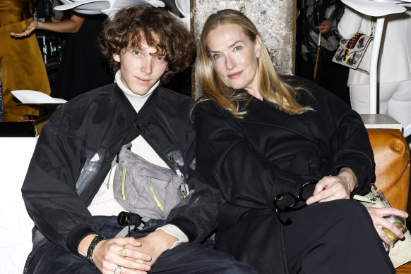 Tatjana Patitz and her son Jonah Johnson at a Dior perfume launch in Berlin on September 27, 2022. 