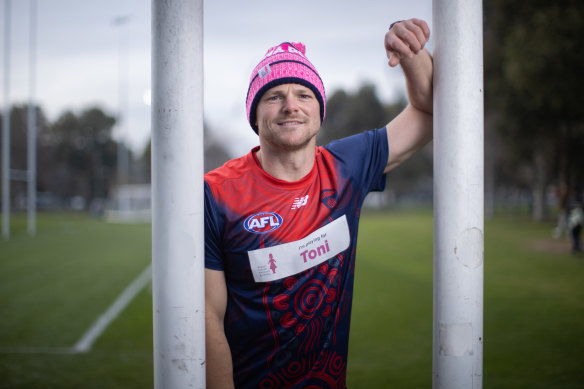 Melbourne defender Steven May ahead of the club’s Pink Lady game against North Melbourne.
