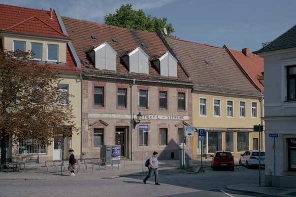 A street in Grossenhain, Germany, where 16 of the 22 City Council members signed a letter to Chancellor Olaf Scholz urging him to block a munitions factory.