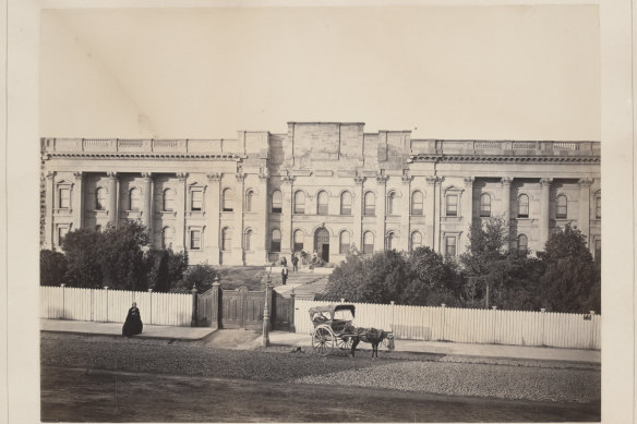 The State Library of Victoria photographed in 1864, when it was known as the Melbourne Public Library.