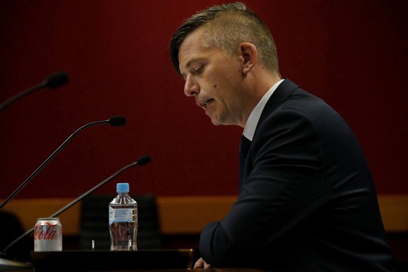 Former KPMG partner Brendan Lyon appears at an inquiry into the rail corporation in November.