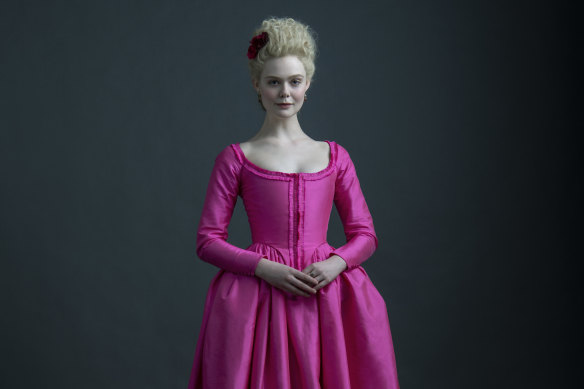 There remains something uncanny about the acting facility of Elle Fanning, seen here as Catherine the Great in The Great. 