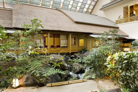 The garden setting of Japanese restaurant Tofutei.