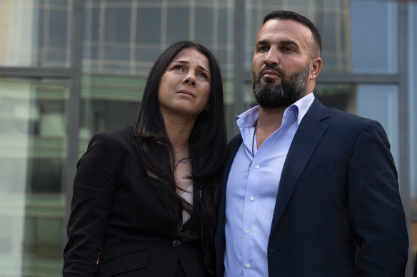 Daniel and Leila Abdallah arriving at Parramatta Court for the sentencing of Samuel William Davidson on Friday.