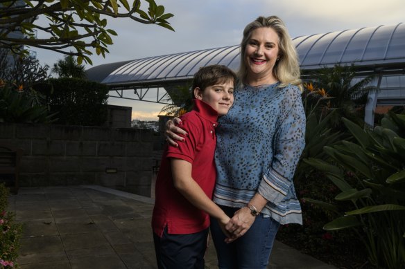 Senator Hollie Hughes, with her son Fred, who has autism, in 2021.
