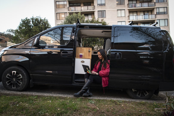 Millennial Demi Kotsoris, working from her van in Bondi, says her generation is one in limbo.