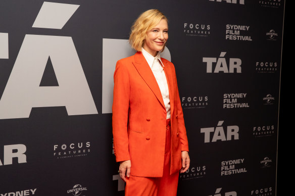 Cate Blanchett on the red carpet at a preview screening of Tar in Sydney.