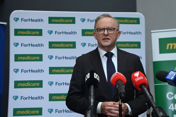 Anthony Albanese at a medical centre in Sydney earlier today.