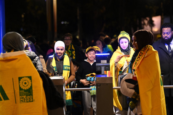 Australia fans entering Stadium Australia ahead of the Australia-Denmark game.