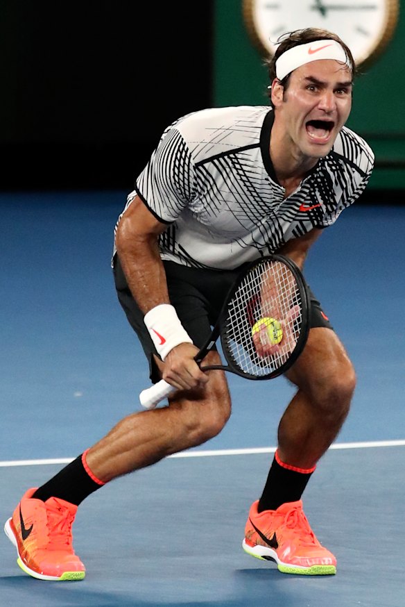 Elation: Federer after match point.