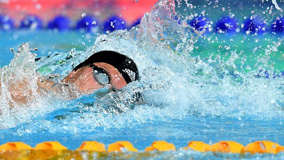 Chalmers in action on his way to winning the Mens 200 metre Freestyle Final during day one of the 2018 Australian Swimming Trials at the Gold Coast Aquatic Centre.